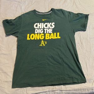 Oakland Athletics Nike Chicks dig the long ball shirt.
